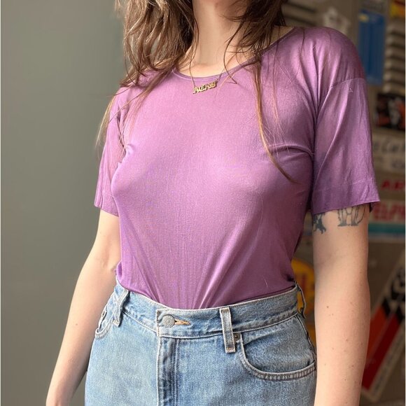 Vintage 90s Hand-Dyed Silk Tee | Purple Gray Grunge Wash | Soft Boxy Fit | S - Picture 1 of 10